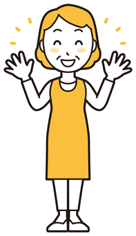  エプロンおばちゃん(黄)-203-全身 笑顔,おばちゃん,エプロン,お母さん,ママ,中年,おばさん,主婦,人物,かわいいのイラスト素材