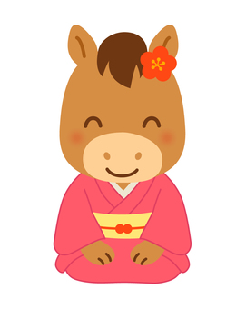 かわいい馬のイラスト　着物　女の子