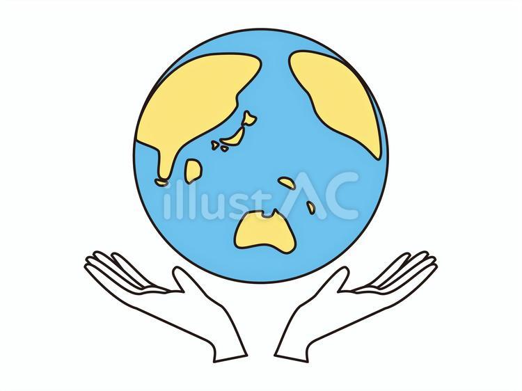 シンプルな線画の両手と地球 両手,地球,手のイラスト素材