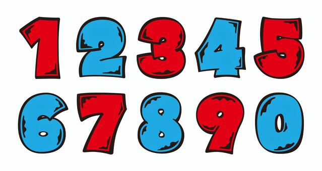 オリジナル数字セットJ　テカリ色付き 数字,フォント,オリジナル,文字,太文字,極太,ボールド,フチ,袋文字,太ラインのイラスト素材