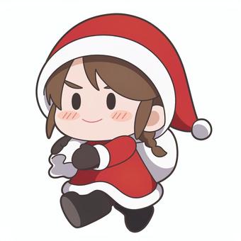 サンタちゃん サンタちゃん サンタ,クリスマス,12月,ミニキャラ,デフォルメ,かわいい,三つ編み,女の子のイラスト素材