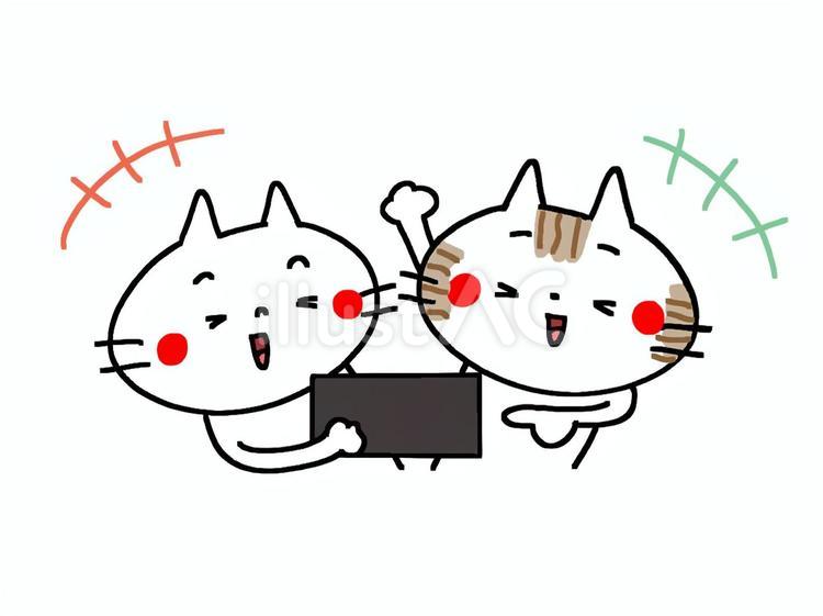 スマホを一緒にみる猫 猫,スマホ,見るのイラスト素材