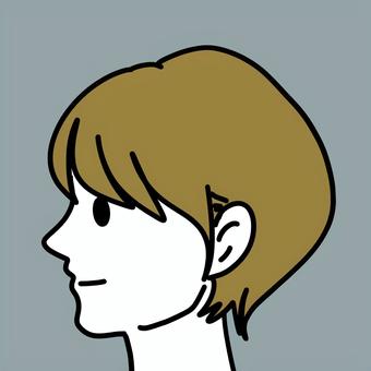 ショートヘア 横顔,女性,ショート,茶髪,色白,笑顔,にっこり,20代,10代,まとめ髪のイラスト素材