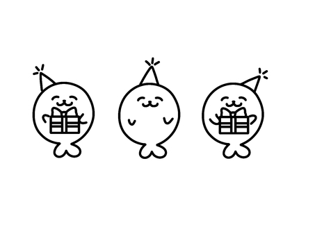 お祝いアザラシ(塗り絵) アザラシ,仲間,友達,お祝い,クリスマス,誕生日,プレゼント,プレゼント交換,パーティー,笑顔のイラスト素材