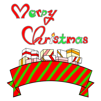 メリークリスマス文字と赤リボンの飾り クリスマス,メリークリスマス,プレゼント,リボン,冬,12月,イラストのイラスト素材
