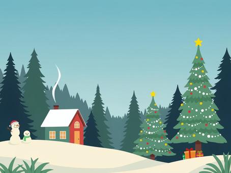 森のクリスマス（雪降りなし） クリスマス,クリスマスツリー,雪,もみの木,冬,背景,壁紙,雪だるま,静か,寒いのイラスト素材