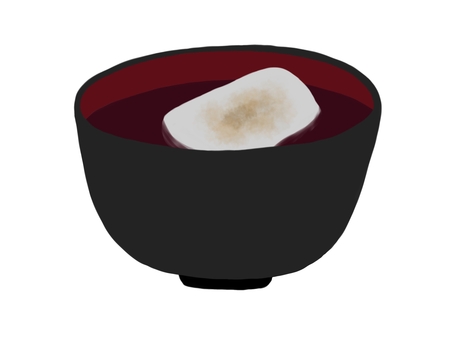 おしるこのイラスト-01 おしるこ,餅,小豆,お椀,器,ぜんざい,焼き餅,食べ物,和食,黒のイラスト素材