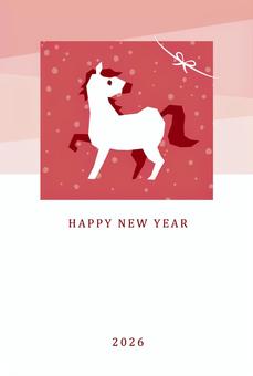 年賀状（2026）馬と雪_シンプル_1 年賀状,馬,シンプル,かわいい,おしゃれ,2026年,2026,午,午年,テンプレートのイラスト素材