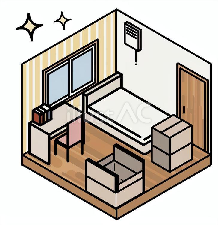 引越し直後の散らかった部屋 アイソメトリック,ワンルーム,部屋のイラスト素材