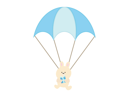 パラシュートでプレゼントを運ぶうさぎ 動物,うさぎ,プレゼント,パラシュート,お誕生日,パーティー,お誕生日会,記念日,お祝い,ハーフバースデーのイラスト素材