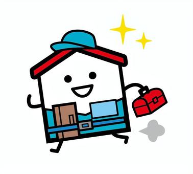 お家のトラブルに駆けつける家 家,工務店,便利屋さん,工具箱,作業服,修理,業者,キャラクター,屋根,窓のイラスト素材