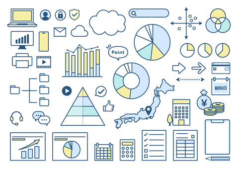 ビジネス汎用アイコン集 ビジネス,アイコン,線画,オフィス,グラフ,チャート,統計,データ,プレゼン,会議のイラスト素材