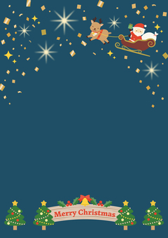 トナカイのソリに乗るサンタ縦背景_紺 クリスマス,サンタクロース,背景,フレーム,縦,冬,トナカイ,ソリ,メリークリスマス,ツリーのイラスト素材
