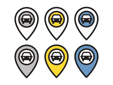 マップピン　地図アイコンセット　車２ マップピン,位置情報,地図,車,自動車,乗用車,車両,交通,駐車場,パーキングのイラスト素材