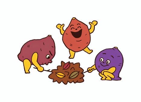 お芋_楽しい♪焚火で焼き芋をする仲間 さつまいも,サツマイモ,おいも,芋,イモ,芋掘り,秋,秋の味覚,食欲の秋,焼き芋のイラスト素材