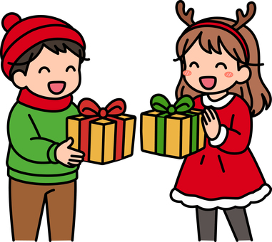 プレゼントを貰う赤の子供たちです。 プレゼント,シンプル,ギフト,喜ぶ,受け取り,サプライズ,笑顔,贈り物,手渡し,お祝いのイラスト素材