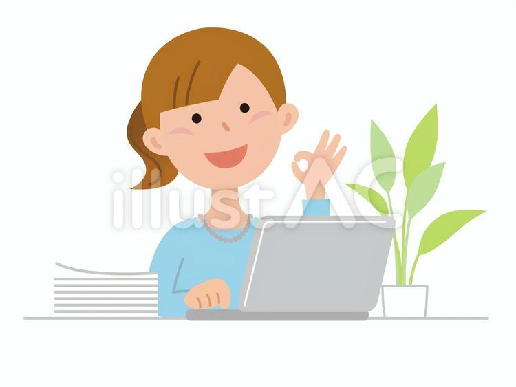 80610.女性社員,パソコン1 女性,パソコン,オーケーのイラスト素材