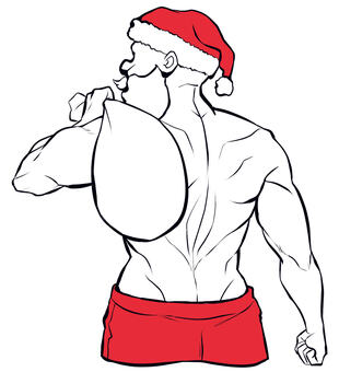 かっこいいマッチョなサンタ クリスマス,サンタクロース,筋肉,マッチョ,背中,サンタ帽子,サンタ,裸,肉体,筋トレのイラスト素材