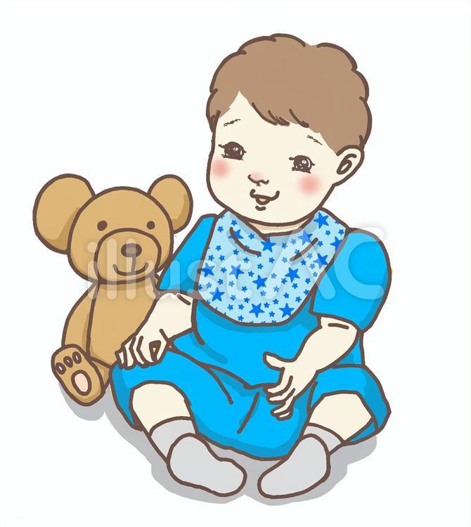 かわいい赤ちゃんとテディベアのイラスト 赤ちゃん,かわいい,幼児のイラスト素材