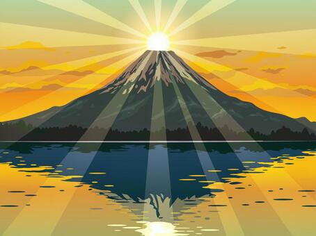 初日の出と富士山 富士山,逆さ富士,日の出,初日の出,年賀,年賀状,正月,明け方,朝,風景のイラスト素材