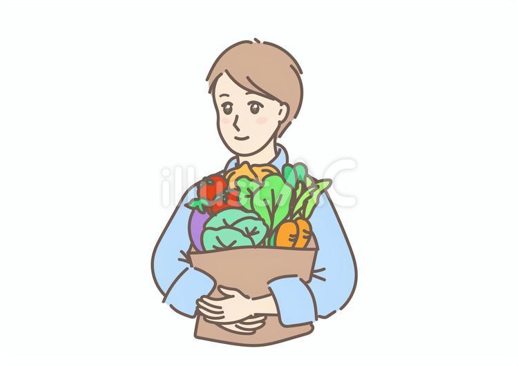 新鮮な野菜を抱えて嬉しそうな若い女性 女性,若い,20代のイラスト素材