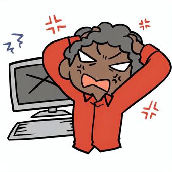 パソコンがエラーでキレるアフロ男性 アフロ,パソコン,エラー,キレる,デジタル,苦手,怒る,イライラ,わからない,むかむかのイラスト素材