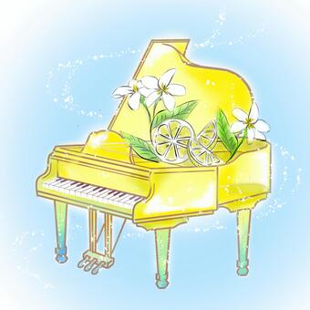 水色背景のレモンピアノ ピアノ,グランドピアノ,レモン,レモンブロッサム,花,果物,フルーツ,葉っぱ,爽やか,水色のイラスト素材