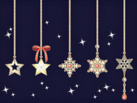 クリスマスのきれいなオーナメントセットC クリスマスオーナメント,クリスマス飾り,クリスマスツリー,クリスマス,オーナメント,ハンギング,あしらい,吊り下げ,雪の結晶,結晶のイラスト素材