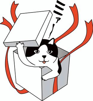 プレゼント猫 プレゼント猫 プレゼント,猫,フタ,開ける,かわいい,顔,動物,リボン,箱,線画のイラスト素材