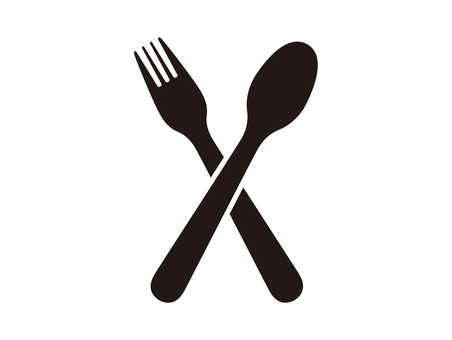 Crossed fork and spoon silhouette, fork, spoon, dishes, JPG, PNG and EPS