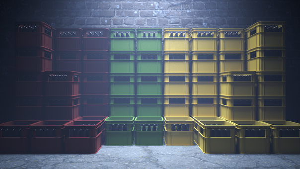 倉庫に眠る在庫 瓶,光,影,静寂,壁,床,赤,緑,黄,光線のイラスト素材