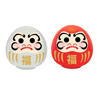 紅白達磨　まんまる　手描き 紅白達磨,達磨,紅白,正月,ポストカード,年賀状,丸い,赤,白,かわいいのイラスト素材