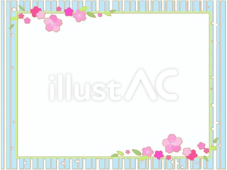 水色ストライプと桜のフレーム　2 桜,花,ピンクのイラスト素材