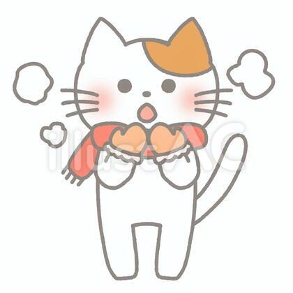マフラーと手袋をした猫(赤)