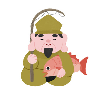 七福神の恵比寿様のかわいい手描きイラスト 七福神,神様,恵比寿,正月,年賀状,素材,年賀素材,手描き,ゆるい,可愛いのイラスト素材