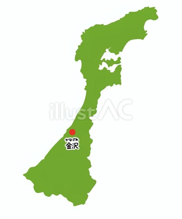 金澤市がピックアップされた石川県のマップ 石川,金沢,県のイラスト素材