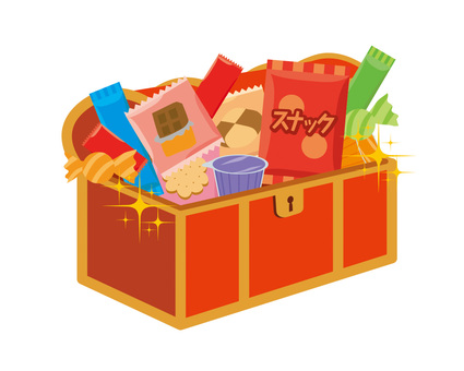 お菓子BOX お菓子,ボックス,箱,菓子箱,宝箱,トレジャーボックス,お菓子の詰め合わせ,駄菓子,おやつ,詰め合わせのイラスト素材
