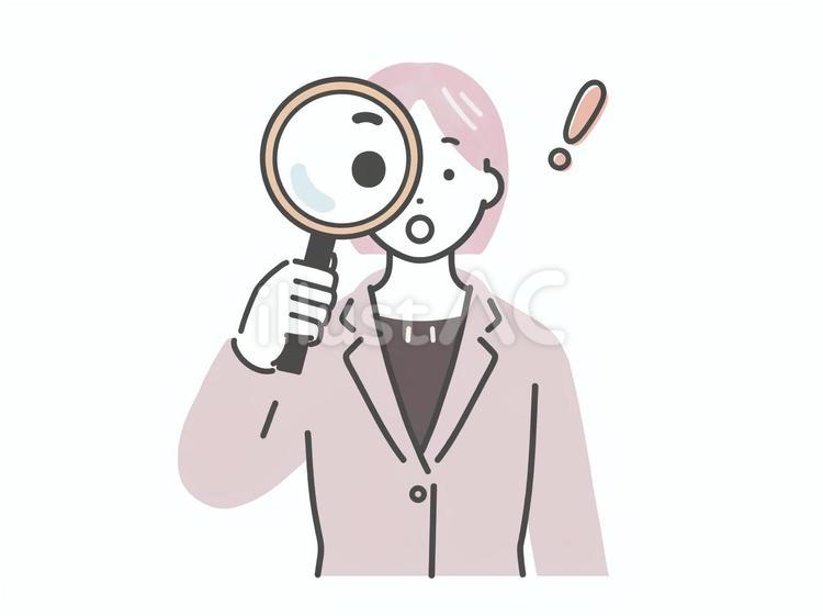 虫眼鏡を覗いて驚くスーツの女性 女性,人物,若いのイラスト素材