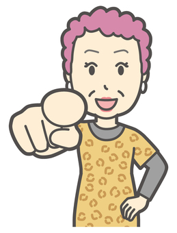  大阪のおばちゃん-235-バスト 指さす,笑顔,おばちゃん,大阪,ヒョウ柄,おばはん,中年,女性,関西,派手のイラスト素材