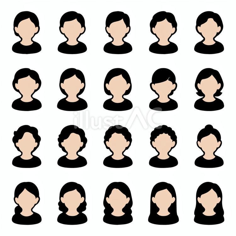 叔母アイコン　顔なしヘアスタイル 女性,叔母,年配者のイラスト素材