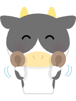 ウシ拒否 ウシ,拒否,否定,遠慮,なだめる,笑顔,ホルスタイン,乳牛,白黒,動物のイラスト素材