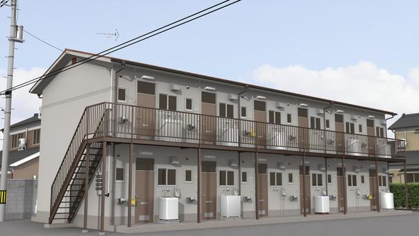 昭和のアパート（朝） アパート,建物,賃貸,住まい,暮らし,古い,中古,物件,昭和,住宅のイラスト素材