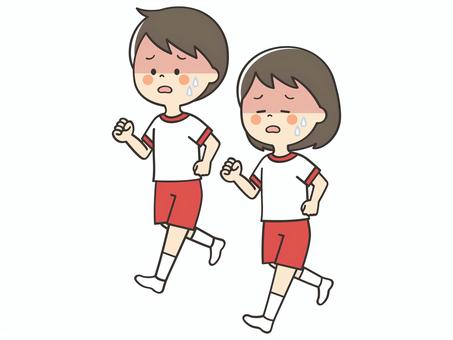 体調不良の歩く体操服のこどもたち 走る,歩く,運動,しんどい,熱中症,暑い,めまい,体調不良,マラソン,持久走のイラスト素材
