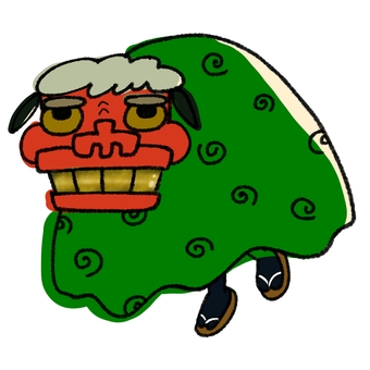 獅子舞の手描きイラスト 獅子舞,獅子,節分,２月,豆まき,鬼退治のイラスト素材