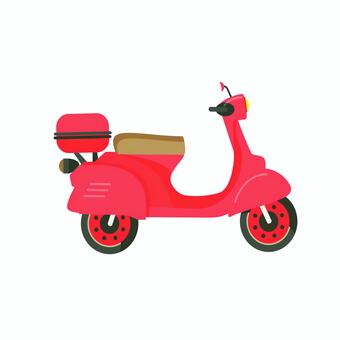 スクーター 025 配達スクーター,スクーター,バイク,赤,二輪車,乗り物,ボックス,シート,ホイール,ハンドルのイラスト素材