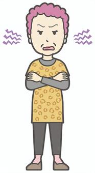  腕組みをしてイライラしているおばちゃん 腕組み,怒る,おばちゃん,大阪,ヒョウ柄,おばはん,中年,女性,関西,派手のイラスト素材