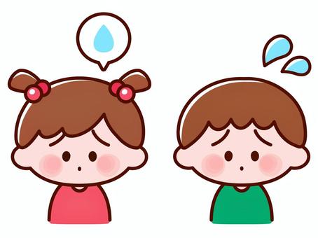 困る・焦る女の子と男の子のイラストセット 困る,汗,女の子,男の子,セット,困惑,迷う,悩む,あせあせ,不安のイラスト素材