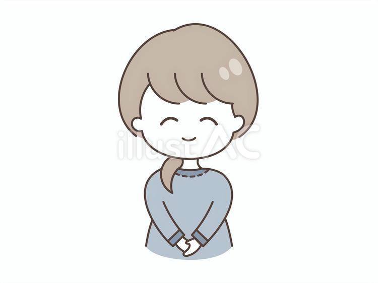 一つ結びのかわいい笑顔の女性 人物,女性,挨拶のイラスト素材