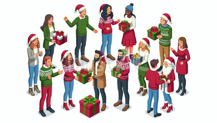 クリスマスを楽しむ友人・仲間 クリスマス,イブ,パーティーのイラスト素材