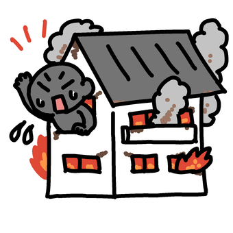 火事で家から助けを求める人 シルエット,火事,自宅,助け,求める,ヘルプ,救援,汗,焦る,やばいのイラスト素材